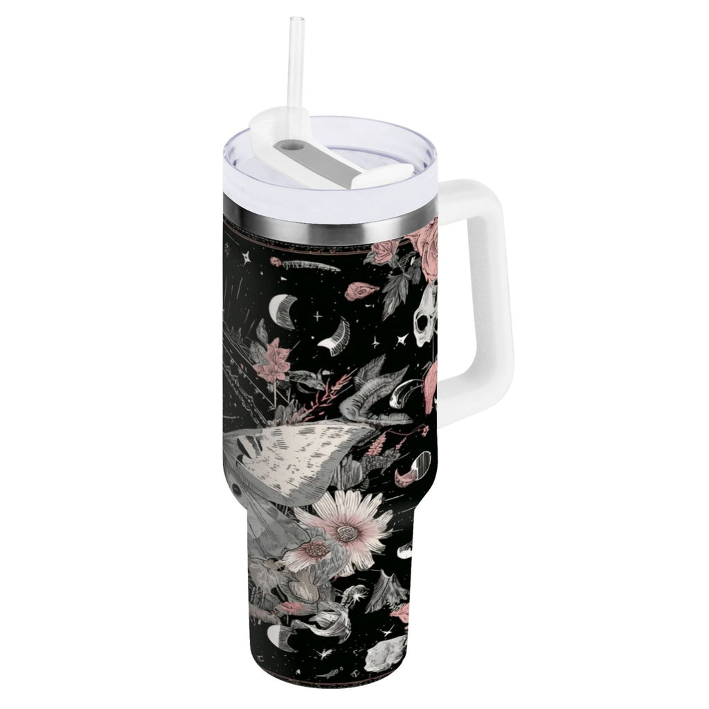 40 oz Insulated Stainless Steel Tumbler Double Wall Stainless Steel Tumbler with 2-Way Drinking Butterfly Surrounded by Flowers | VAYT