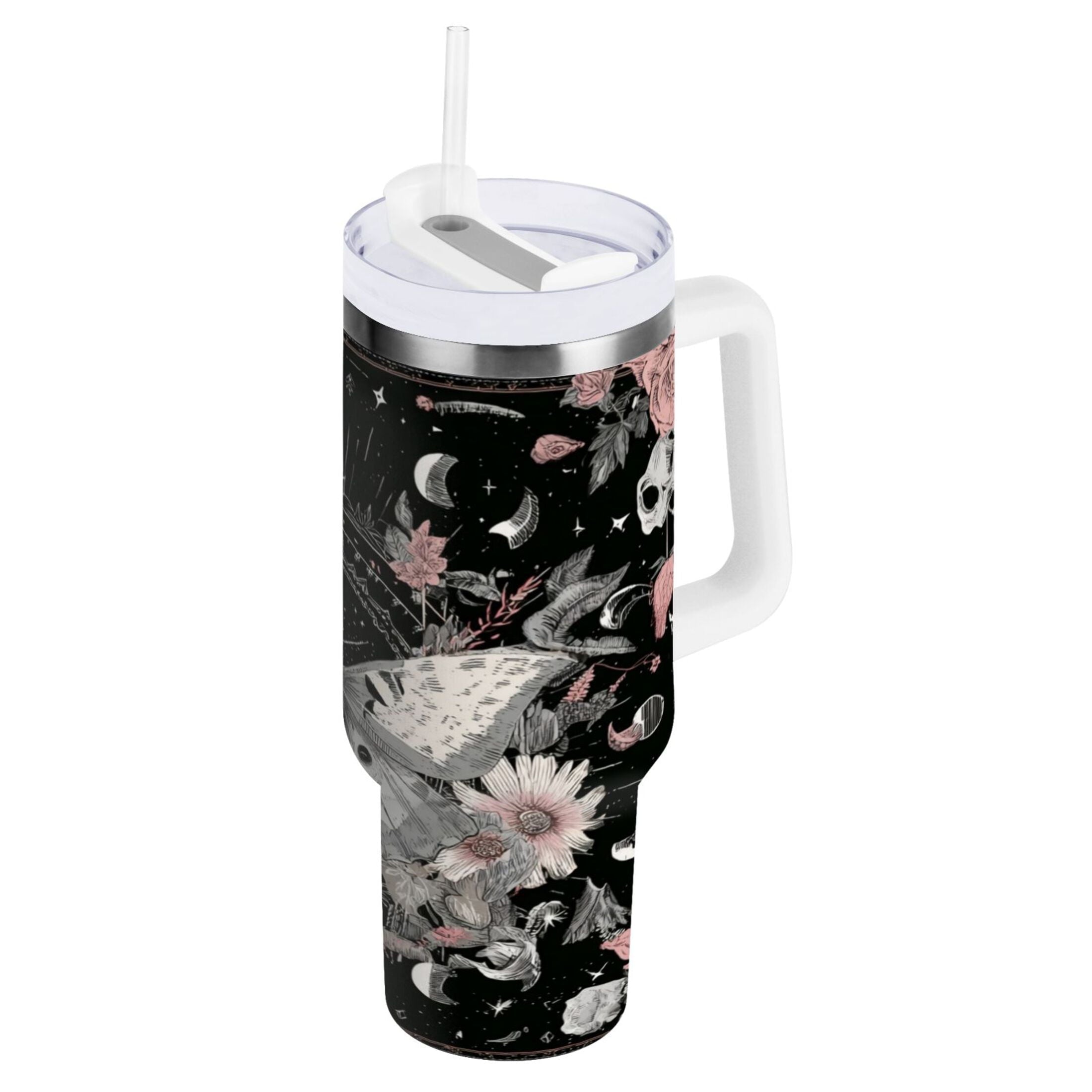 40 oz Insulated Stainless Steel Tumbler Double Wall Stainless Steel Tumbler with 2-Way Drinking Butterfly Surrounded by Flowers | VAYT