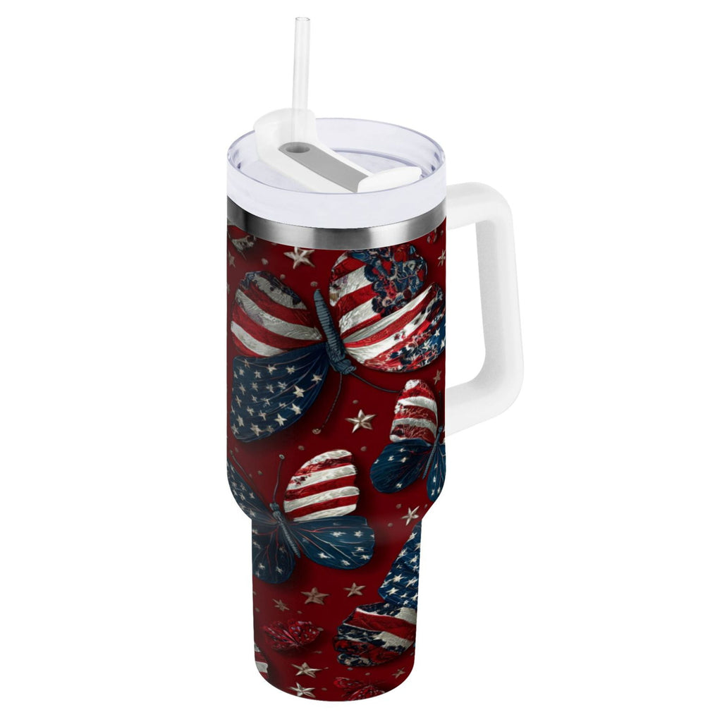 40 oz Insulated Stainless Steel Tumbler Double Wall Stainless Steel Tumbler with 2-Way Drinking Butterfly with National Flag | YWZ4