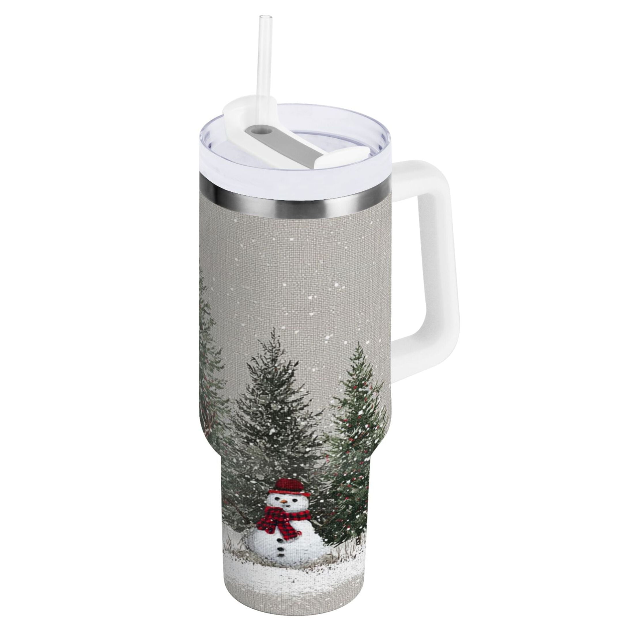 30 oz Insulated Stainless Steel Tumbler Double Wall Stainless Steel Tumbler with 2-Way Drinking Christmas Deer and Snowmen | ZP4F