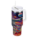 40 oz Insulated Stainless Steel Tumbler Double Wall Stainless Steel Tumbler with 2-Way Drinking Colorful Flowers and Planets | R6FR