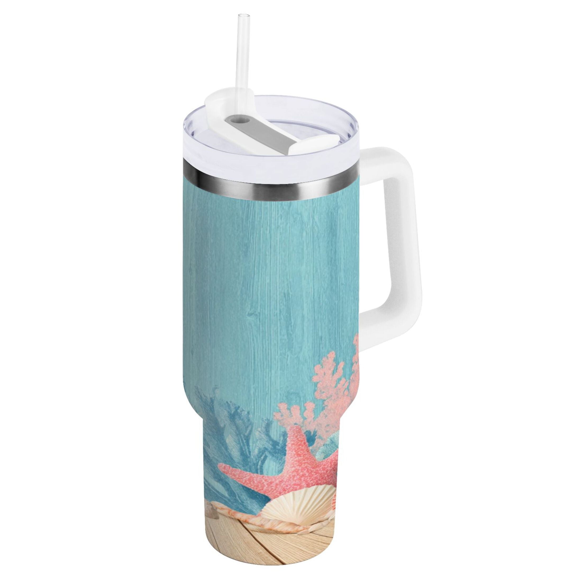 40 oz Insulated Stainless Steel Tumbler Double Wall Stainless Steel Tumbler with 2-Way Drinking Colorful Starfish and Seashells | V9JE