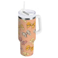 40 oz Insulated Stainless Steel Tumbler Double Wall Stainless Steel Tumbler with 2-Way Drinking Cute Animal Print Bows | 0X71