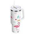 40 oz Insulated Stainless Steel Tumbler Double Wall Stainless Steel Tumbler with 2-Way Drinking Cute Flamingo Pattern | UVCP