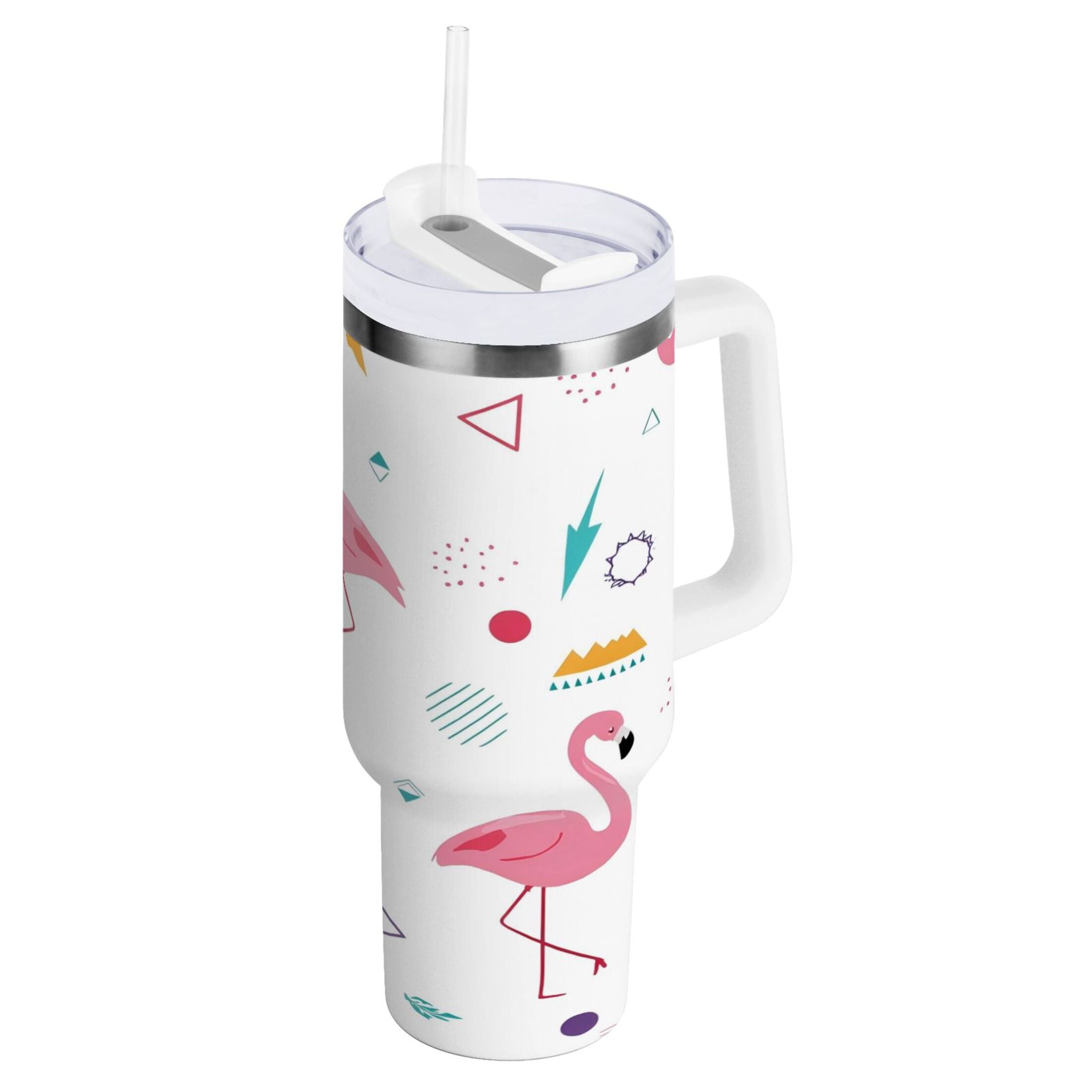 40 oz Insulated Stainless Steel Tumbler Double Wall Stainless Steel Tumbler with 2-Way Drinking Cute Flamingo Pattern | UVCP