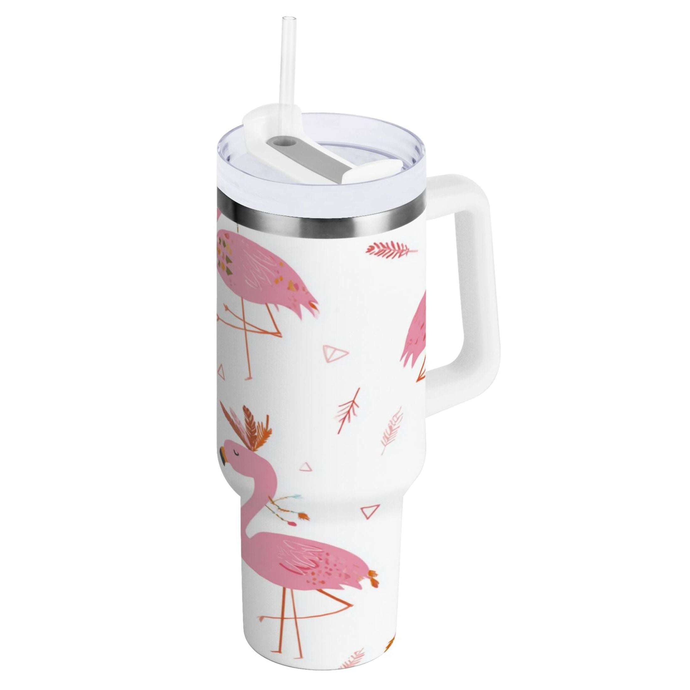 40 oz Insulated Stainless Steel Tumbler Double Wall Stainless Steel Tumbler with 2-Way Drinking Cute Pink Flamingo Pattern | QXF1