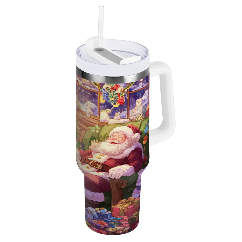 40 oz Insulated Stainless Steel Tumbler Double Wall Stainless Steel Tumbler with 2-Way Drinking Festive Christmas Scene | 1LIZ