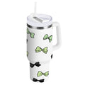 40 oz Insulated Stainless Steel Tumbler Double Wall Stainless Steel Tumbler with 2-Way Drinking Green and Black Bows | C2UY