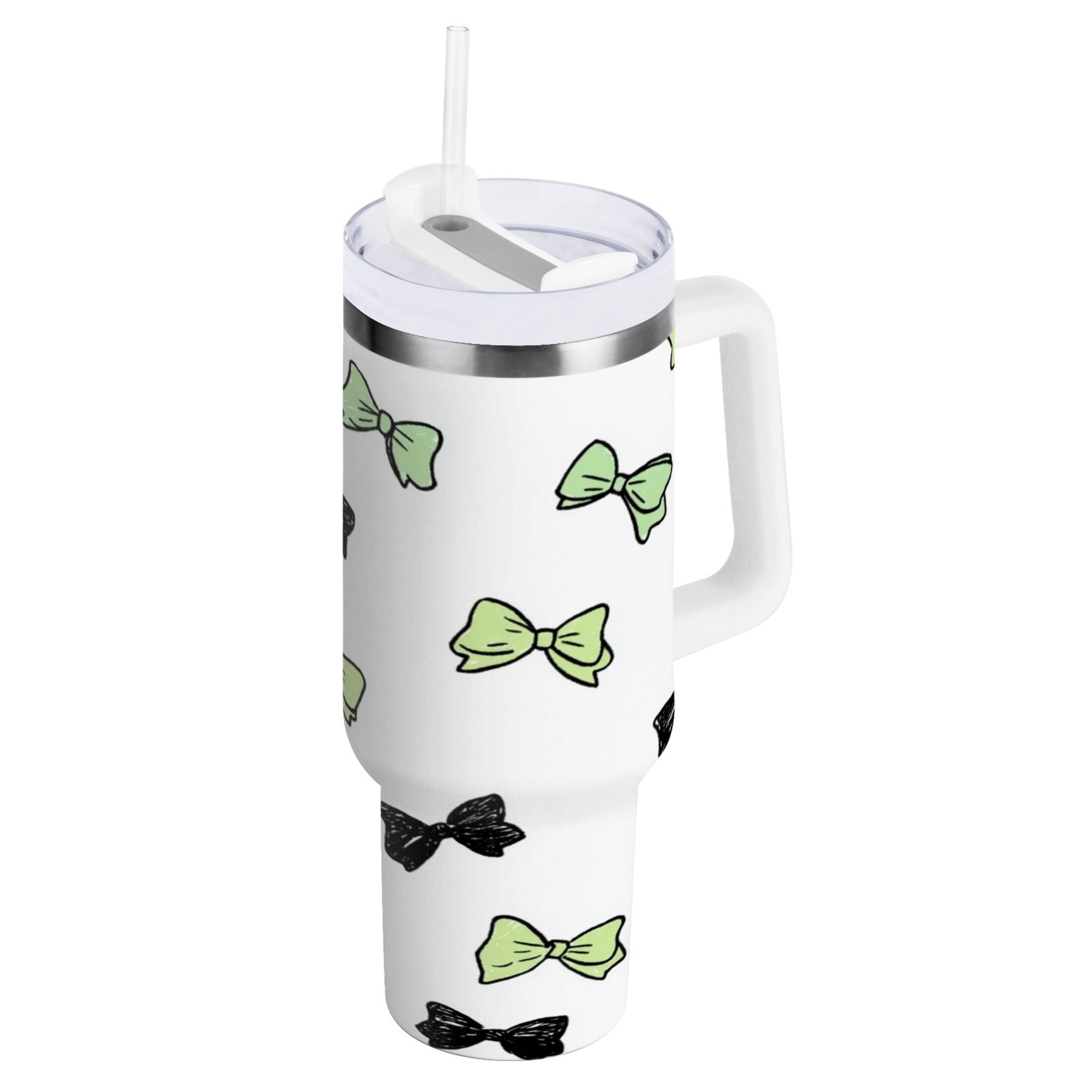40 oz Insulated Stainless Steel Tumbler Double Wall Stainless Steel Tumbler with 2-Way Drinking Green and Black Bows | C2UY