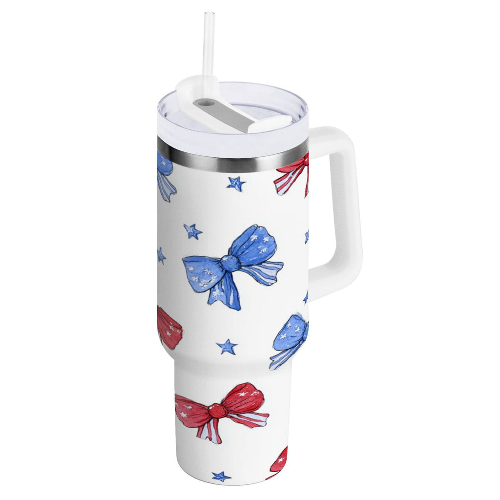 40 oz Insulated Stainless Steel Tumbler Double Wall Stainless Steel Tumbler with 2-Way Drinking Hand-drawn Bows | NSWK