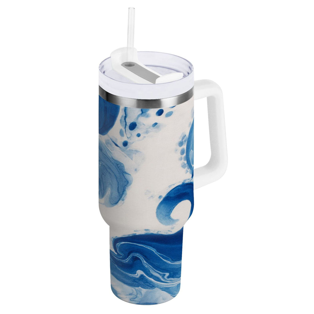 40 oz Insulated Stainless Steel Tumbler Double Wall Stainless Steel Tumbler with 2-Way Drinking Indigo Blue Tie-dye Pattern | 5HOA