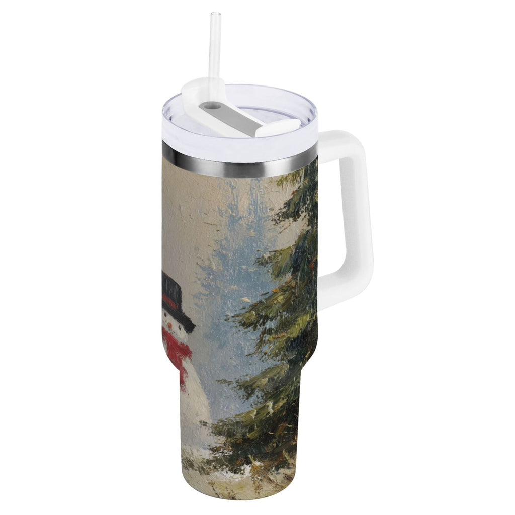 40 oz Insulated Stainless Steel Tumbler Double Wall Stainless Steel Tumbler with 2-Way Drinking Moody Snowman Couple | 3CRR