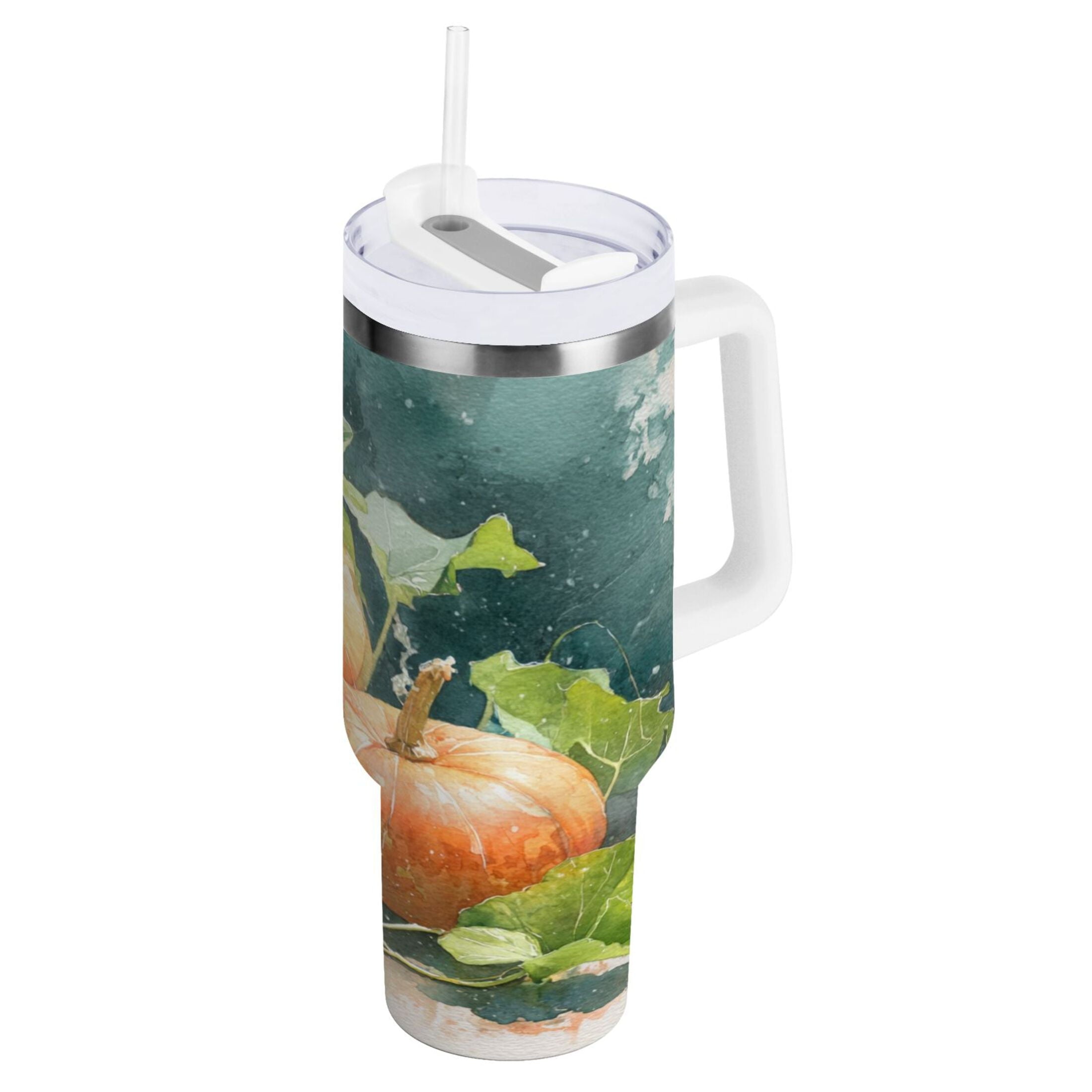 40 oz Insulated Stainless Steel Tumbler Double Wall Stainless Steel Tumbler with 2-Way Drinking Orange and White Pumpkins | BXAH