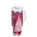 40 oz Insulated Stainless Steel Tumbler Double Wall Stainless Steel Tumbler with 2-Way Drinking Pink Christmas Forest | DA9J