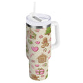 40 oz Insulated Stainless Steel Tumbler Double Wall Stainless Steel Tumbler with 2-Way Drinking Pink Cute Christmas Pattern | 61C5