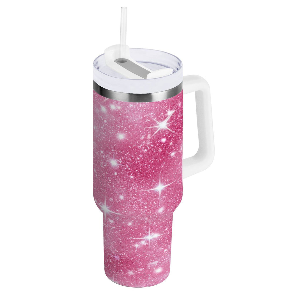40 oz Insulated Stainless Steel Tumbler Double Wall Stainless Steel Tumbler with 2-Way Drinking Pink Glitter Background | 4ZA8