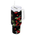 40 oz Insulated Stainless Steel Tumbler Double Wall Stainless Steel Tumbler with 2-Way Drinking Red Holly Berries Pattern | X1IS