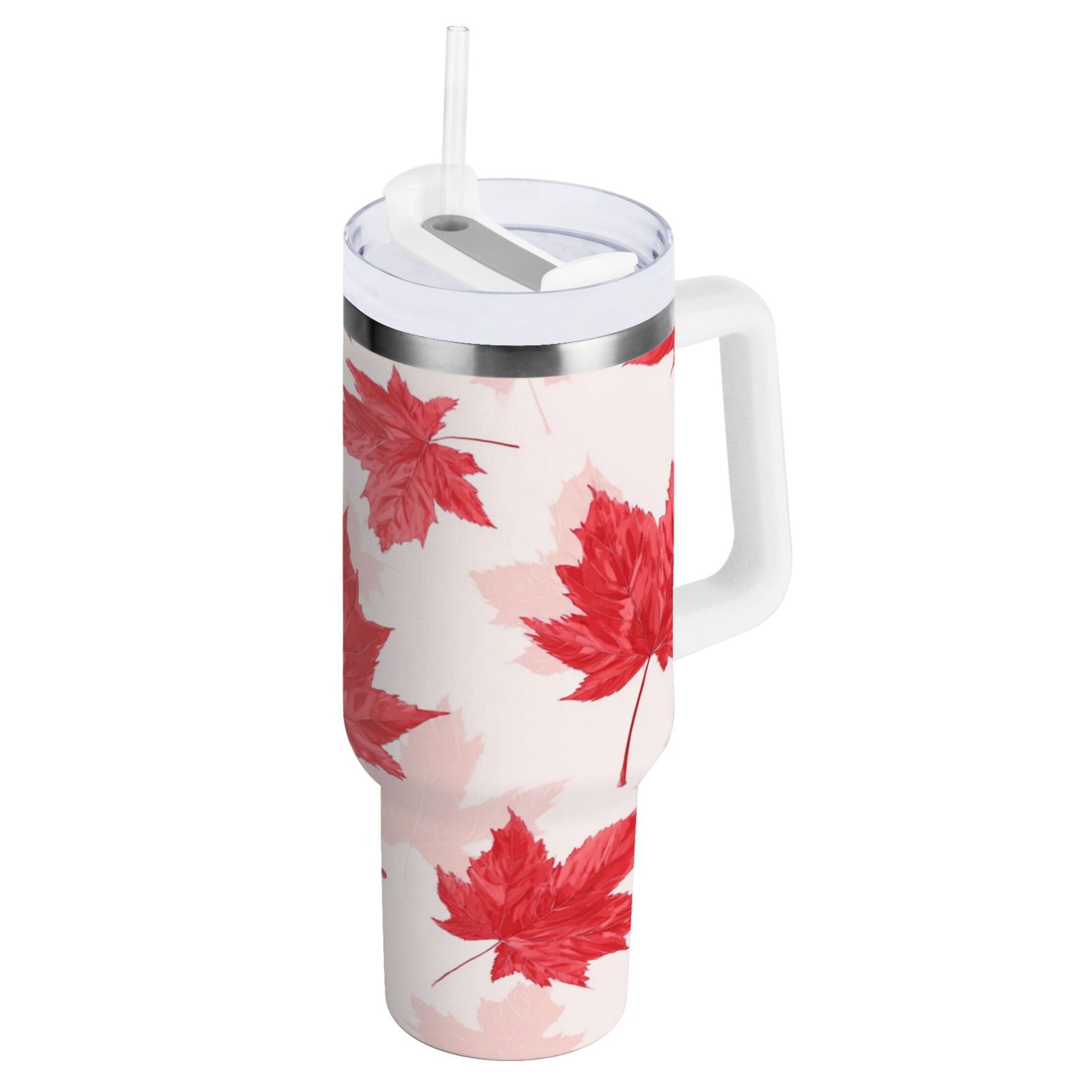 40 oz Insulated Stainless Steel Tumbler Double Wall Stainless Steel Tumbler with 2-Way Drinking Red Maple Leaves Pattern | AT1C