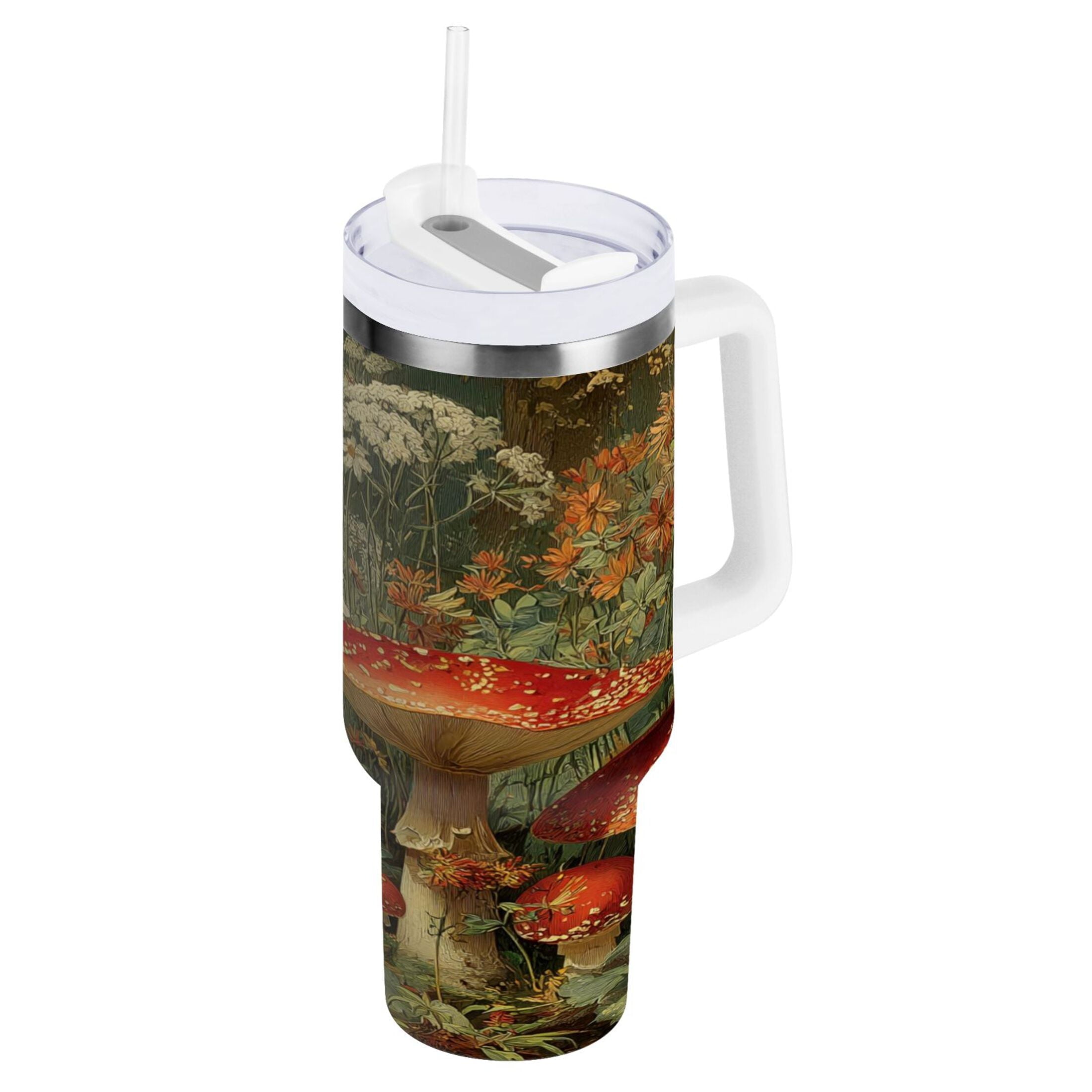 40 oz Insulated Stainless Steel Tumbler Double Wall Stainless Steel Tumbler with 2-Way Drinking Red Mushrooms | LCVZ