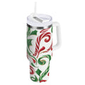 40 oz Insulated Stainless Steel Tumbler Double Wall Stainless Steel Tumbler with 2-Way Drinking Red and Green Candy-cane | D91A