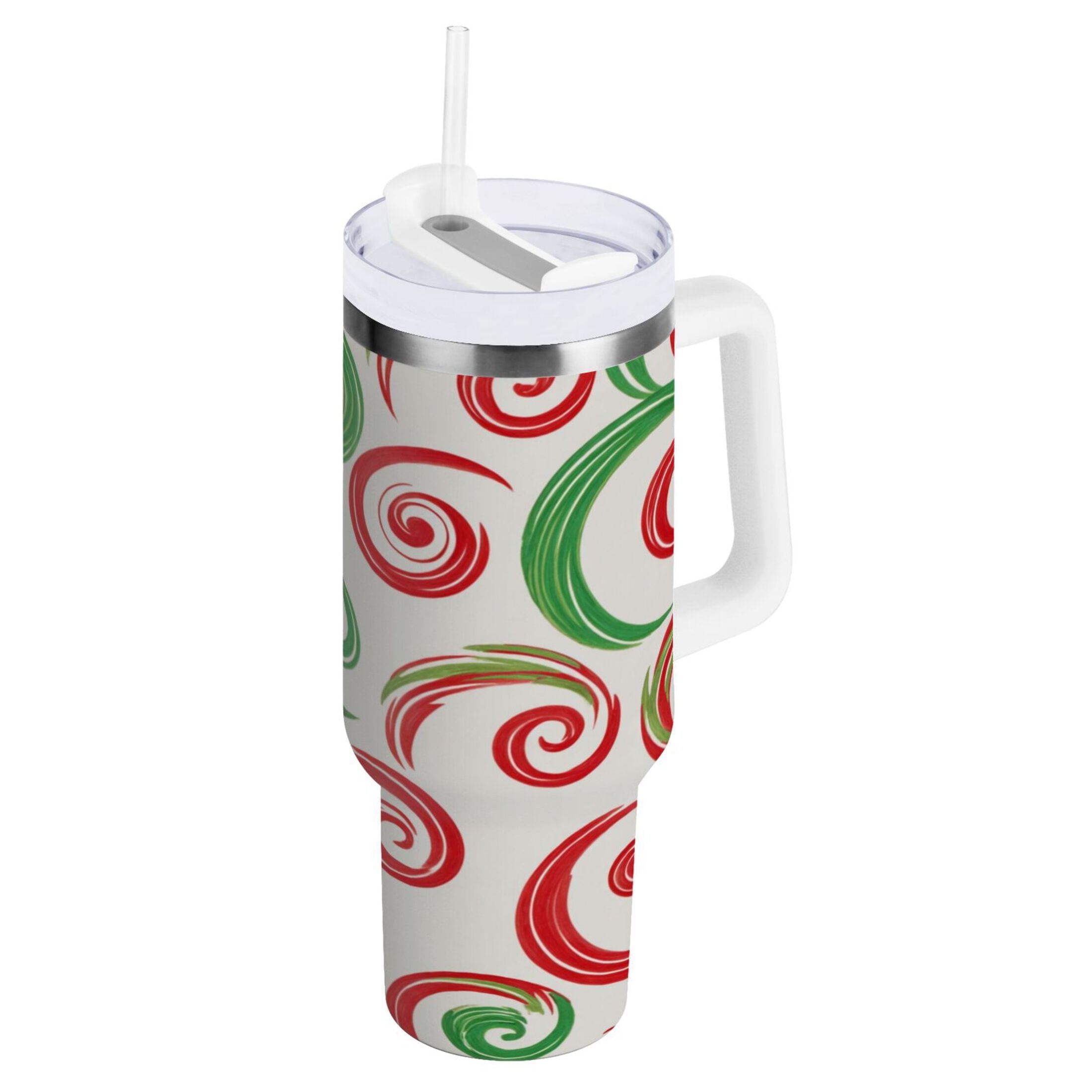 40 oz Insulated Stainless Steel Tumbler Double Wall Stainless Steel Tumbler with 2-Way Drinking Red and Green Swirls | B4IT