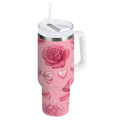 40 oz Insulated Stainless Steel Tumbler Double Wall Stainless Steel Tumbler with 2-Way Drinking Roses and Bows Pattern | F0HD