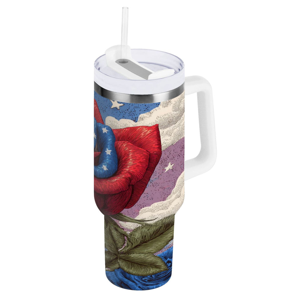 40 oz Insulated Stainless Steel Tumbler Double Wall Stainless Steel Tumbler with 2-Way Drinking Roses and Clouds | G3YV