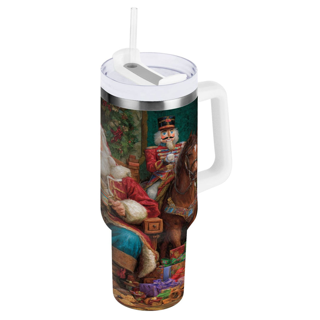 40 oz Insulated Stainless Steel Tumbler Double Wall Stainless Steel Tumbler with 2-Way Drinking Santa Eating Cookies | TUS6