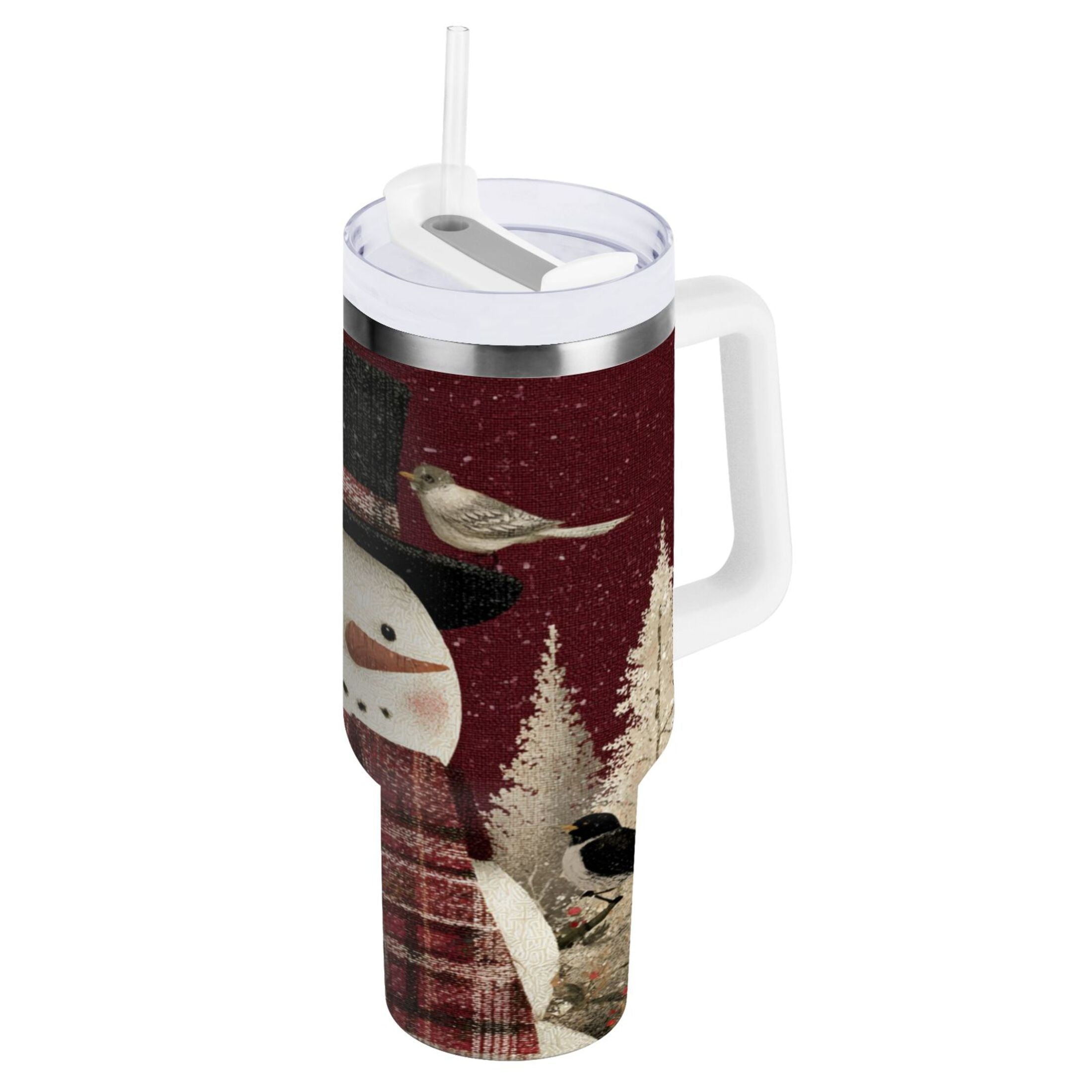 30 oz Insulated Stainless Steel Tumbler Double Wall Stainless Steel Tumbler with 2-Way Drinking Snowman and Birds | Z96A