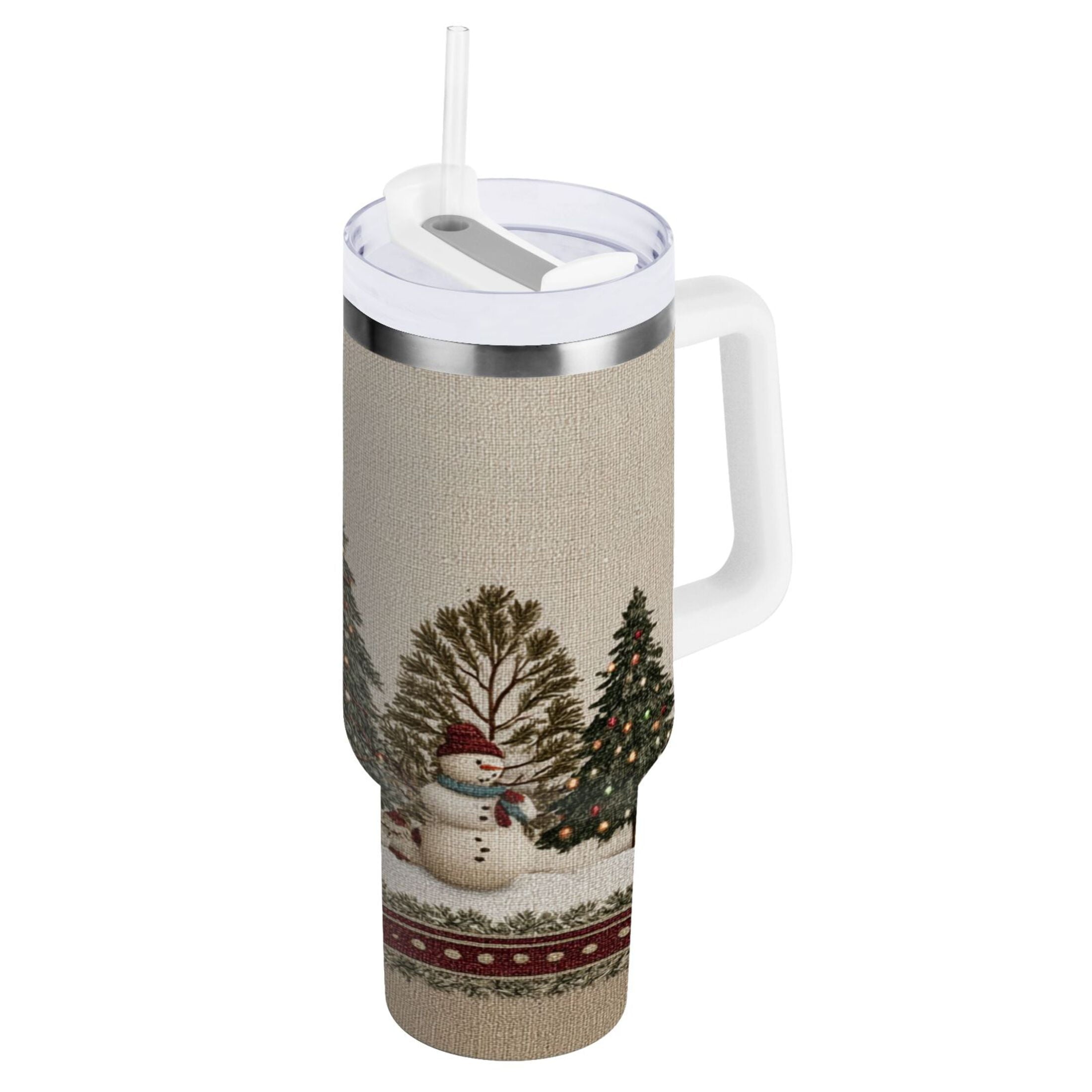 30 oz Insulated Stainless Steel Tumbler Double Wall Stainless Steel Tumbler with 2-Way Drinking Snowmen and Deer in The Forest | JJ5C