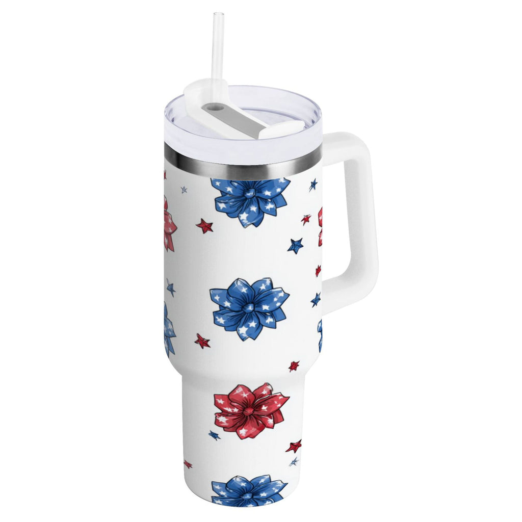 40 oz Insulated Stainless Steel Tumbler Double Wall Stainless Steel Tumbler with 2-Way Drinking Stars and Stripes Puttern Flower | C74N
