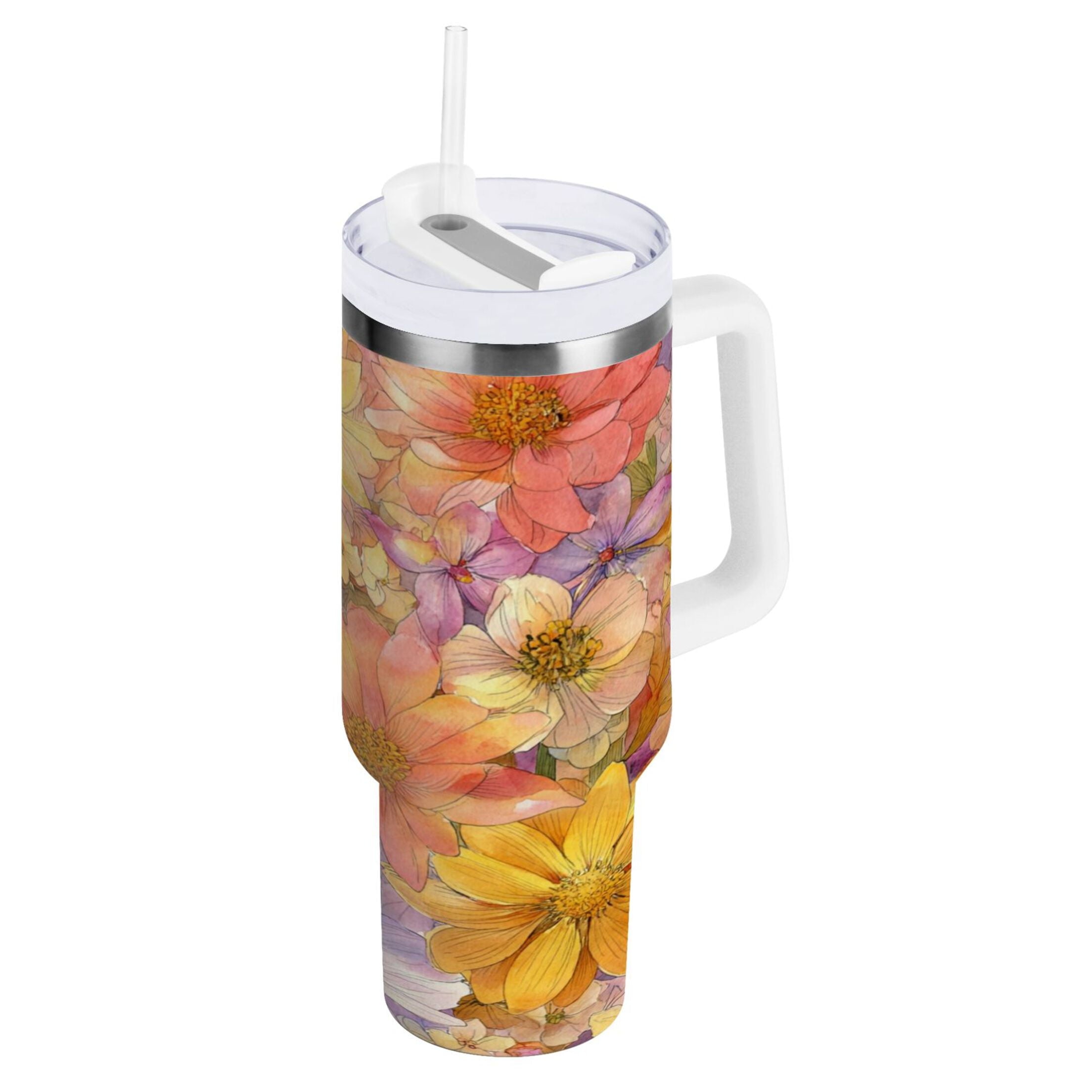 30 oz Insulated Stainless Steel Tumbler Double Wall Stainless Steel Tumbler with 2-Way Drinking Summer Blossoms | B5A0