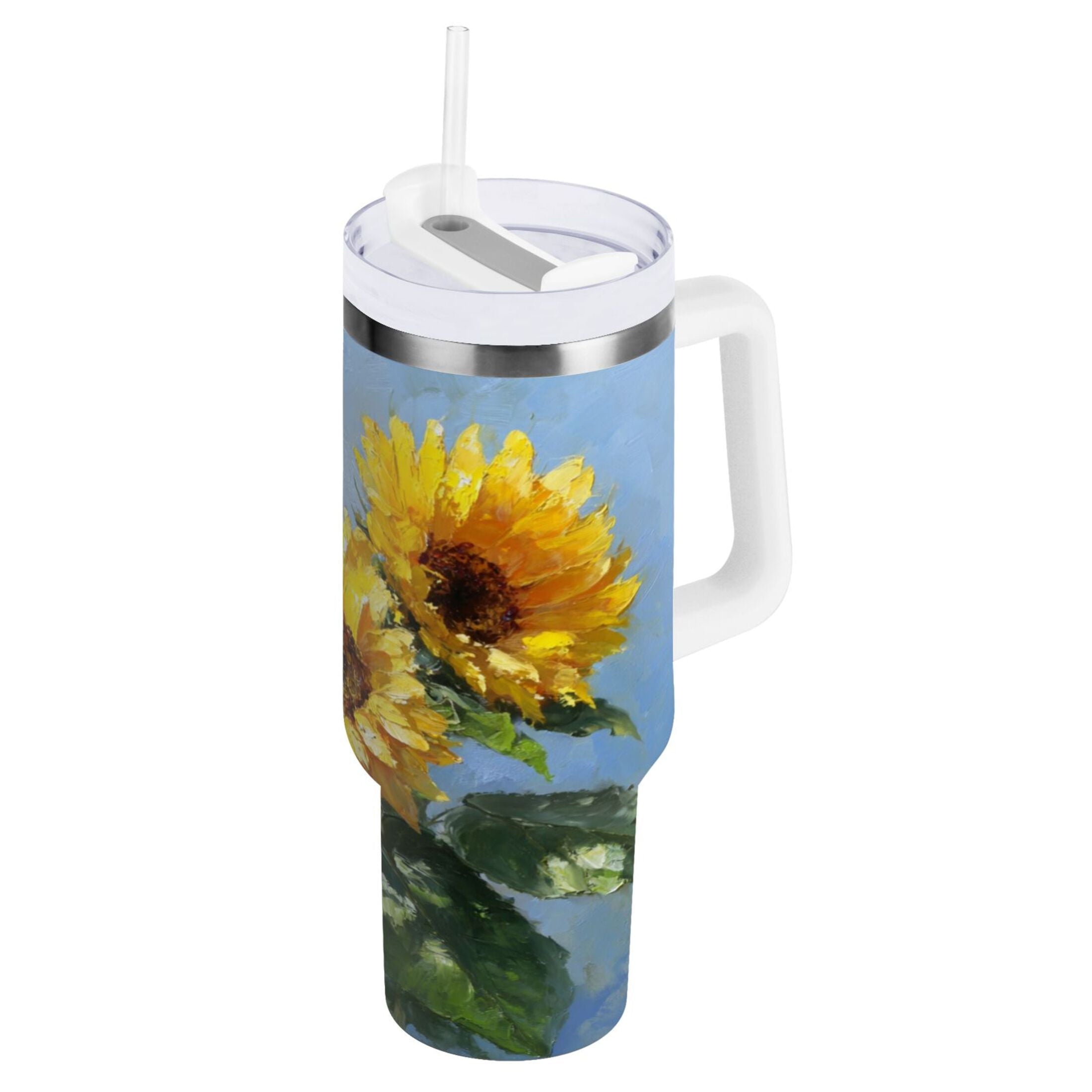 40 oz Insulated Stainless Steel Tumbler Double Wall Stainless Steel Tumbler with 2-Way Drinking Sunflowers Painting | WS0A