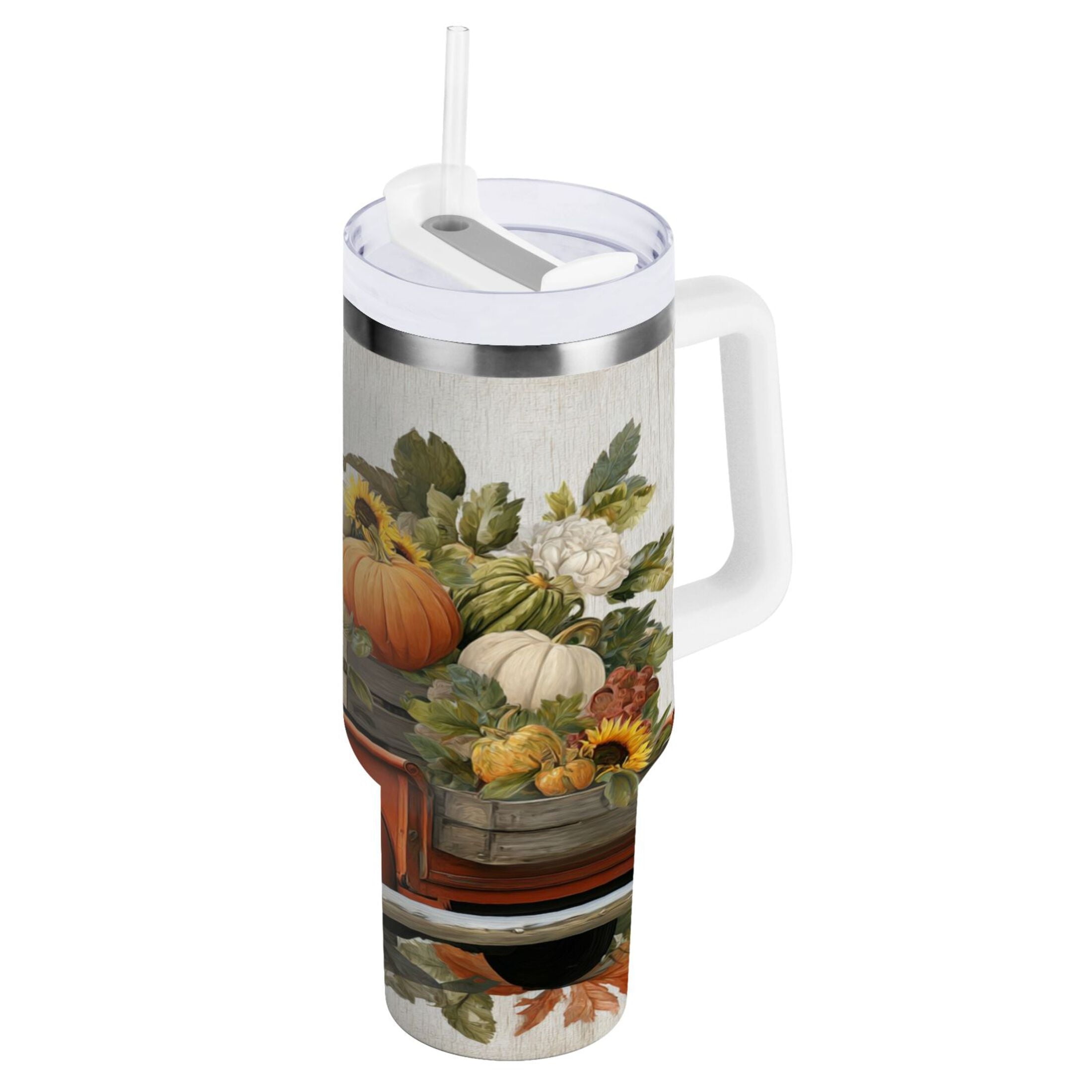 40 oz Insulated Stainless Steel Tumbler Double Wall Stainless Steel Tumbler with 2-Way Drinking Truck Full Of Pumpkins | DFZN