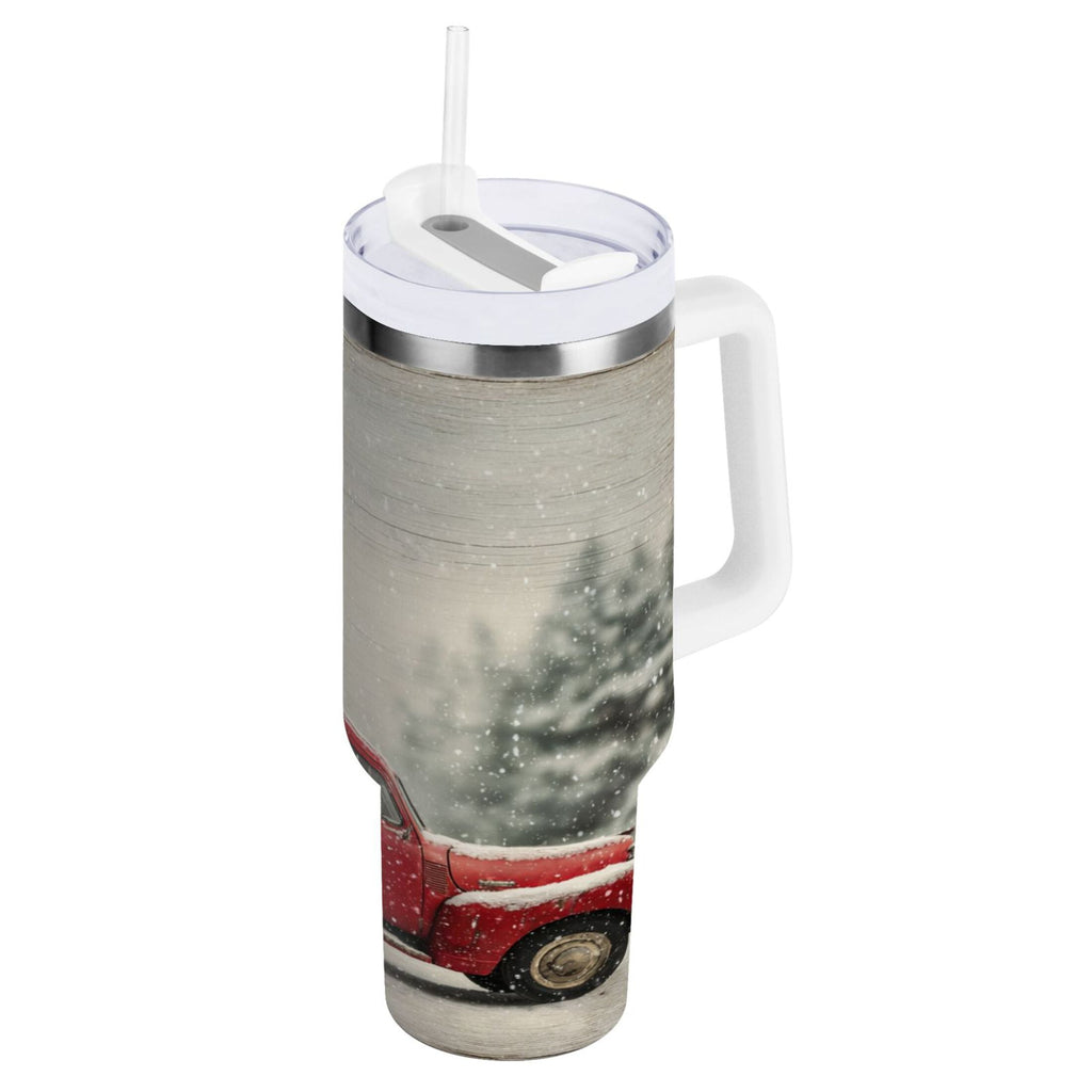 40 oz Insulated Stainless Steel Tumbler Double Wall Stainless Steel Tumbler with 2-Way Drinking Vintage Red Truck | IPK1