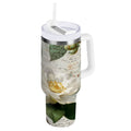 40 oz Insulated Stainless Steel Tumbler Double Wall Stainless Steel Tumbler with 2-Way Drinking Vintage White Camellias | YH44