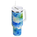 40 oz Insulated Stainless Steel Tumbler Double Wall Stainless Steel Tumbler with 2-Way Drinking Watercolor Blue Cornflowers | EL8K