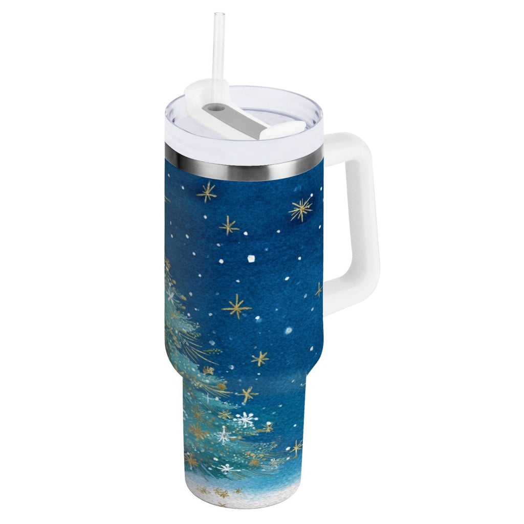 40 oz Insulated Stainless Steel Tumbler Double Wall Stainless Steel Tumbler with 2-Way Drinking Watercolor Christmas Tree | NVVL