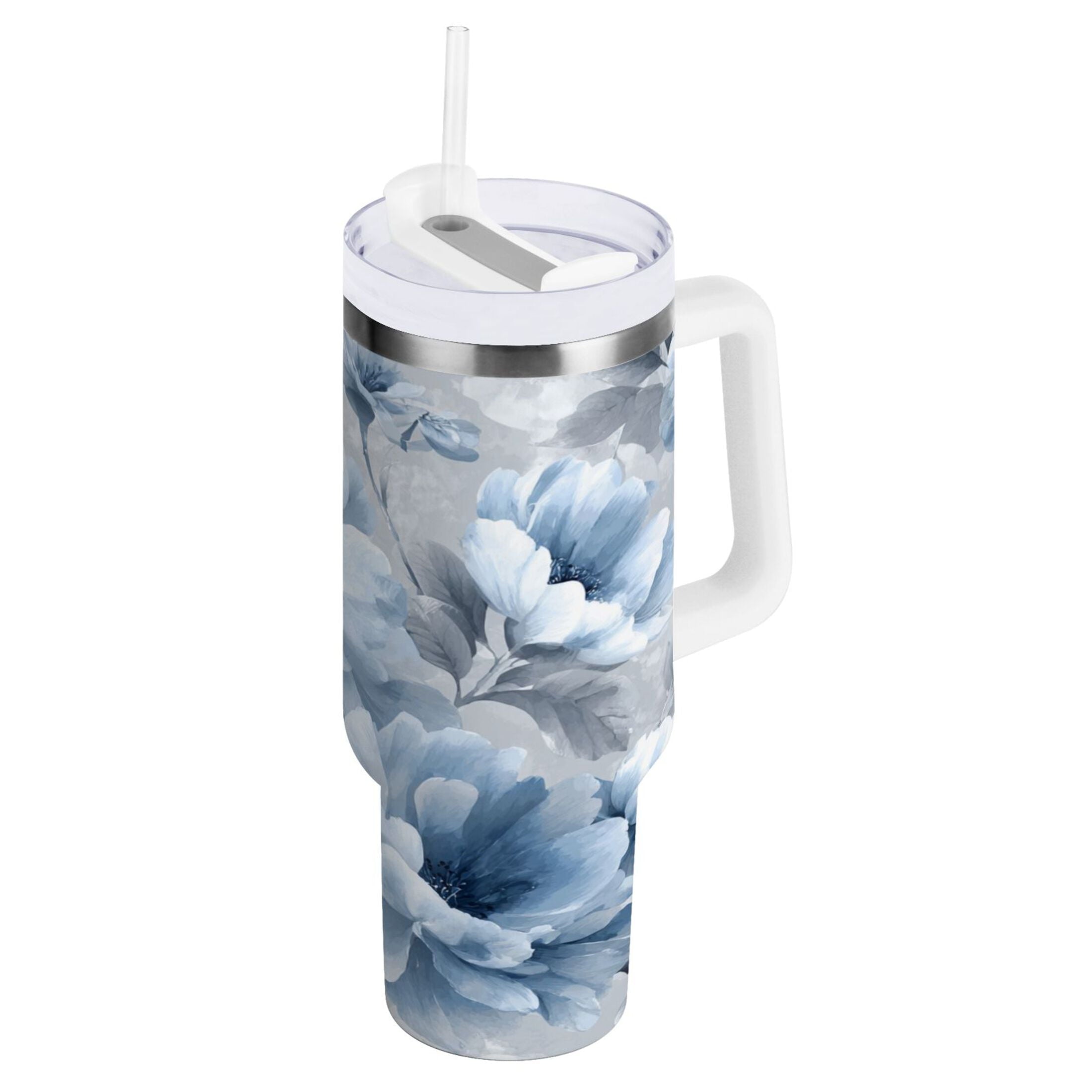 40 oz Insulated Stainless Steel Tumbler Double Wall Stainless Steel Tumbler with 2-Way Drinking White Floral Pattern | KEFA