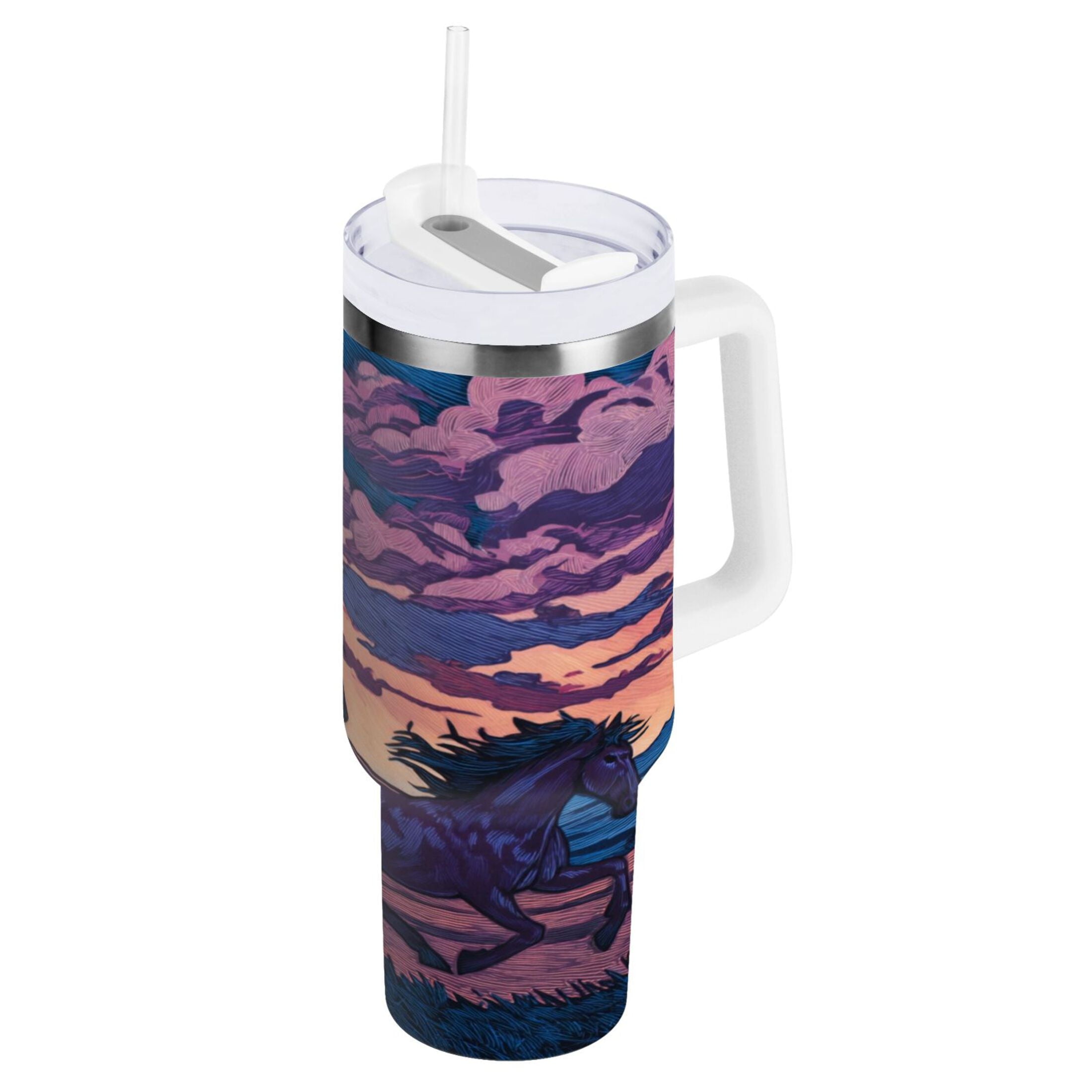 40 oz Insulated Stainless Steel Tumbler Double Wall Stainless Steel Tumbler with 2-Way Drinking Wild Horses Running | O44W