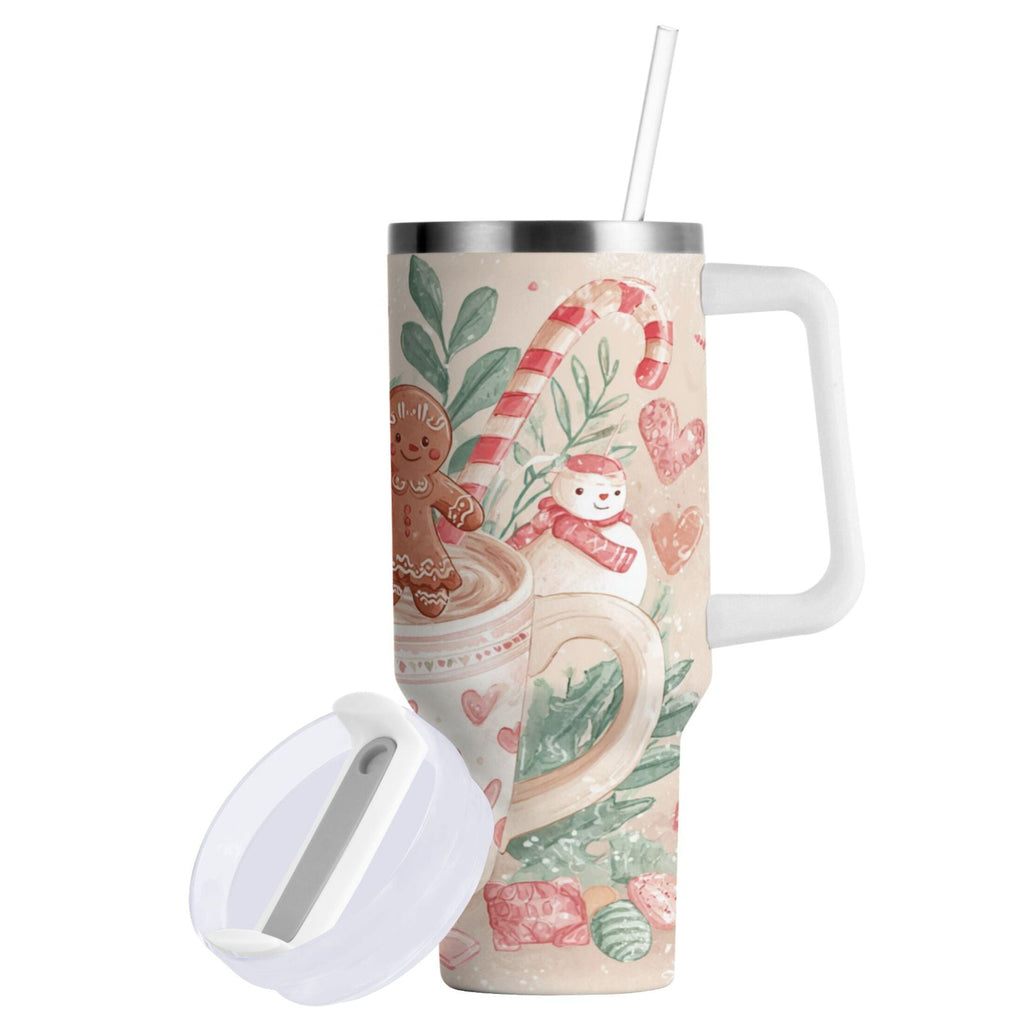 30 oz Insulated Stainless Steel Tumbler Double Wall Stainless Steel Tumbler with 2-Way Drinking Cute Christmas Design | PE93