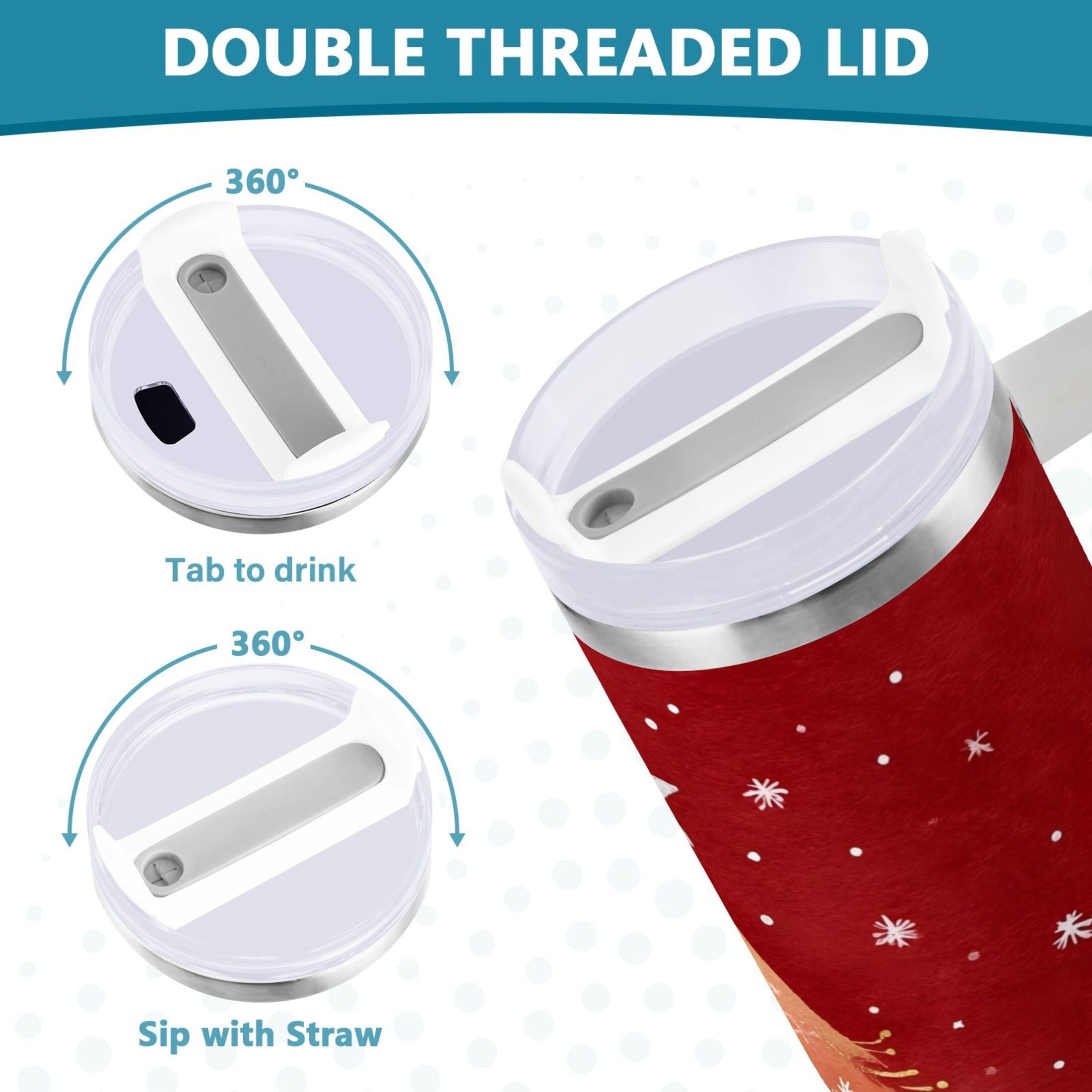 40 oz Insulated Stainless Steel Tumbler Double Wall Stainless Steel Tumbler with 2-Way Drinking Red Christmas Tree | WUT1