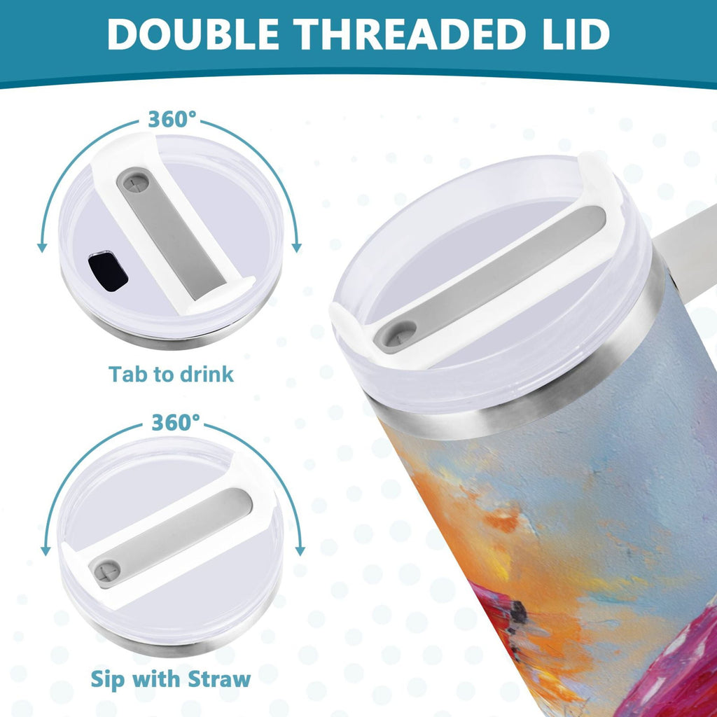 30 oz Insulated Stainless Steel Tumbler Double Wall Stainless Steel Tumbler with 2-Way Drinking Red and Orange Butterflies | 90H2