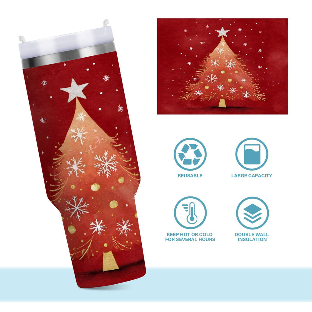 40 oz Insulated Stainless Steel Tumbler Double Wall Stainless Steel Tumbler with 2-Way Drinking Red Christmas Tree | WUT1