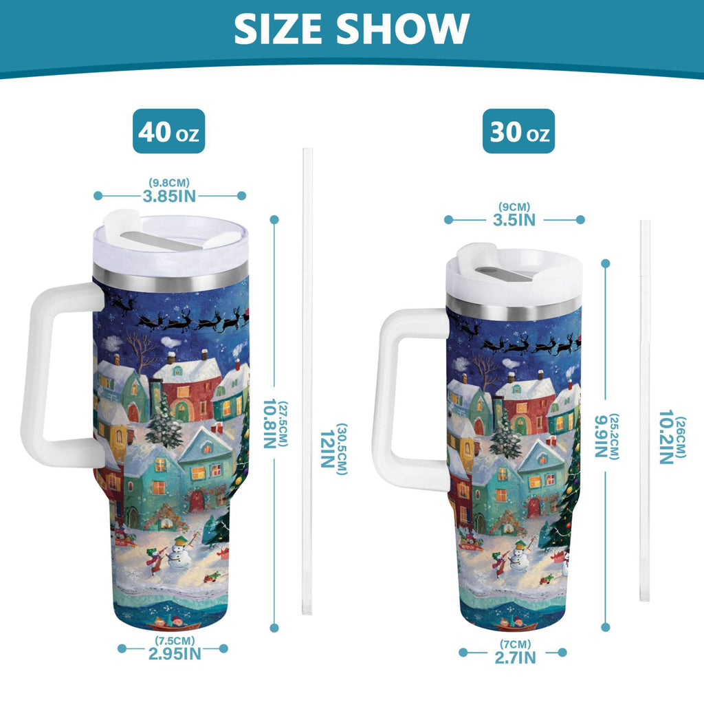 30 oz Insulated Stainless Steel Tumbler Double Wall Stainless Steel Tumbler with 2-Way Drinking Charming Christmas Scene | NQ9G