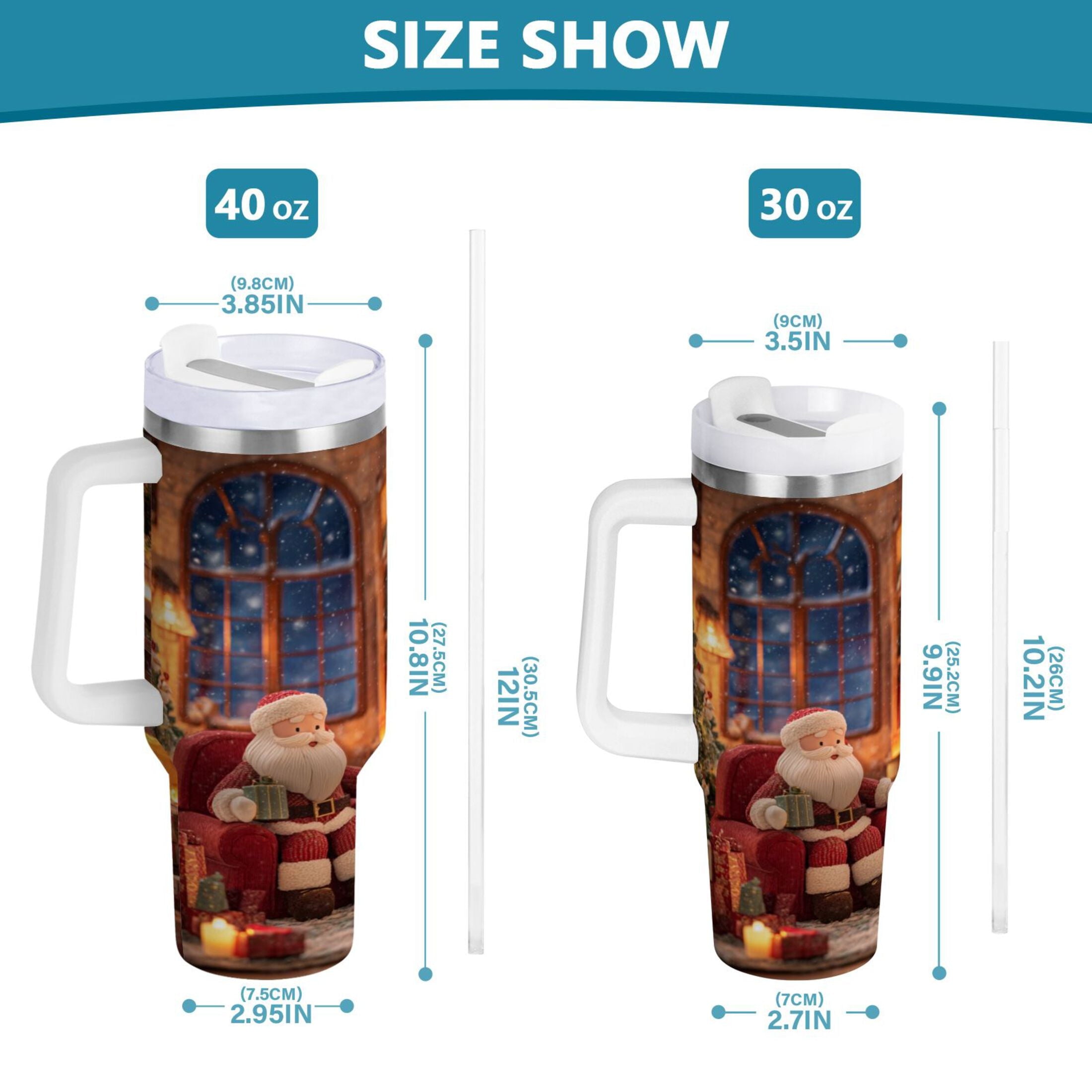 40 oz Insulated Stainless Steel Tumbler Double Wall Stainless Steel Tumbler with 2-Way Drinking Sitting Santa Claus | 7NGW