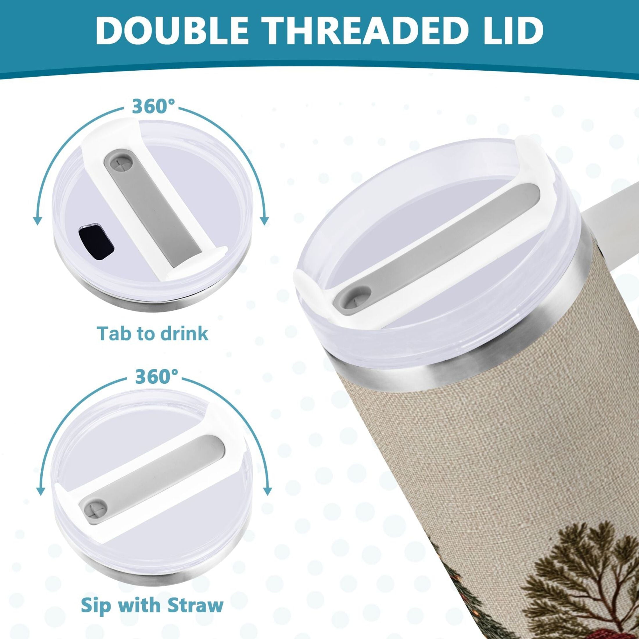 30 oz Insulated Stainless Steel Tumbler Double Wall Stainless Steel Tumbler with 2-Way Drinking Snowmen and Deer in The Forest | JJ5C