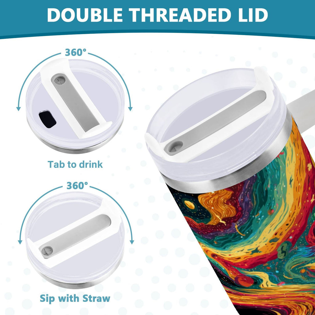 40 oz Insulated Stainless Steel Tumbler Double Wall Stainless Steel Tumbler with 2-Way Drinking Swirling Galaxy | ALJT