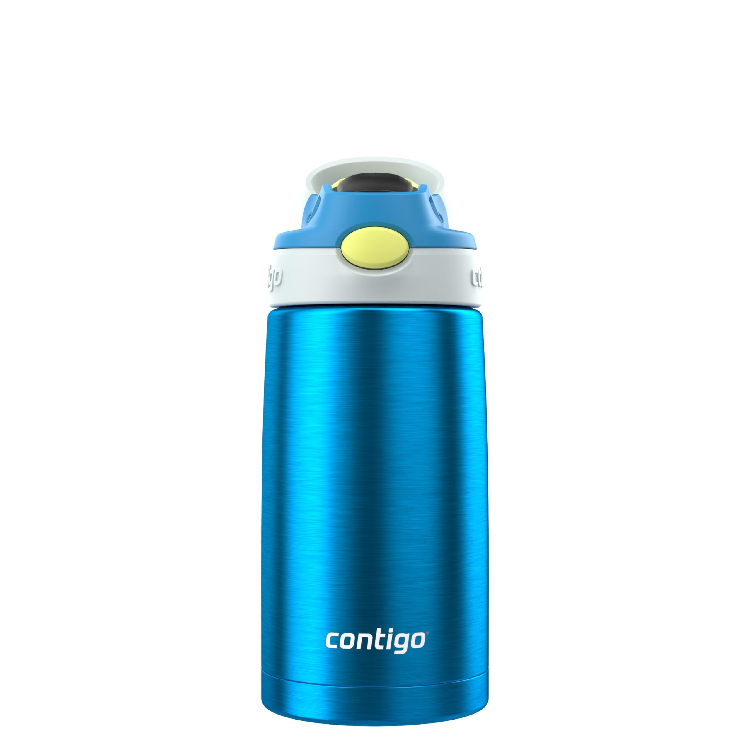 Kids Water Bottle with Straw 13 oz Autospout, Easy Clean Lid, Pop Up Spill Proof Valve, Durable BPA Free Plastic, for School Sports Travel, Blue | QTGN