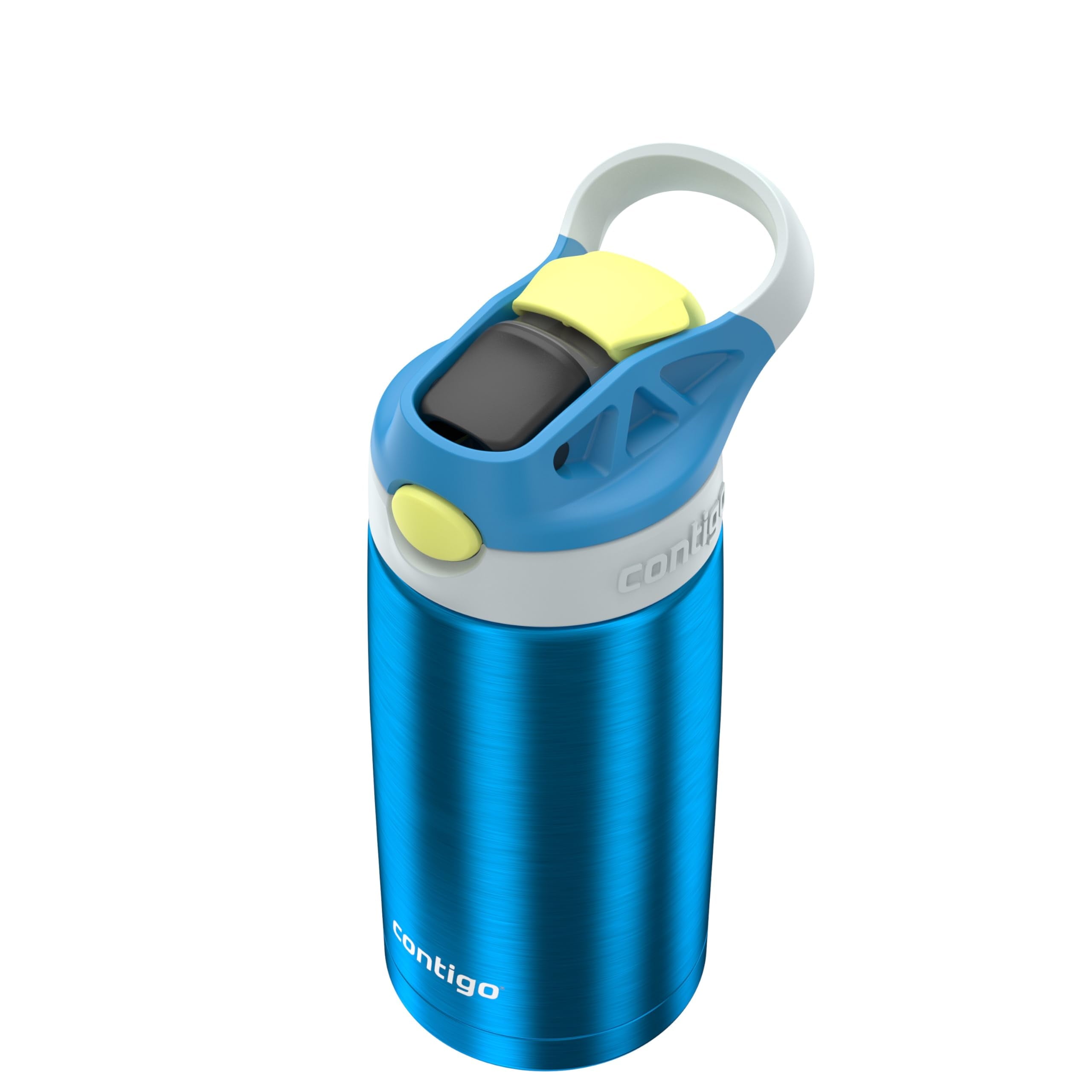 Kids Water Bottle with Straw 13 oz Autospout, Easy Clean Lid, Pop Up Spill Proof Valve, Durable BPA Free Plastic, for School Sports Travel, Blue | QTGN
